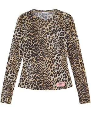 Ganni Leopard Print Top - Brown