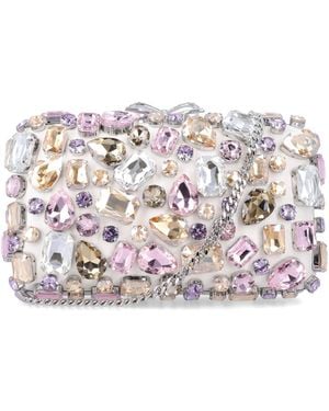 Self-Portrait Multi Crystal Embellished Clutch - White