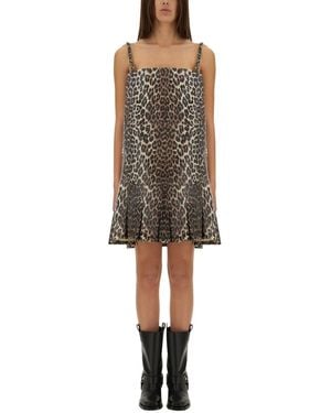 Ganni Leopard Print Organic Denim Dress - Multicolour
