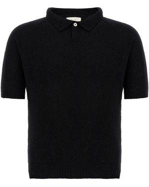 Ma'ry'ya Bouclé Katoenen Poloshirt - Zwart