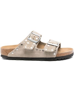 Birkenstock Arizona Rivet Taupe, Suede Leather - White