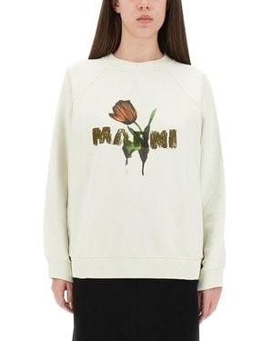 Marni Cotton Sweatshirt With Tulip Print - Natural