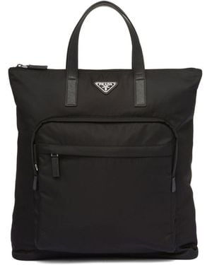 Prada Re Nylon-Saffiano-Leder-Einkaufstasche - Schwarz