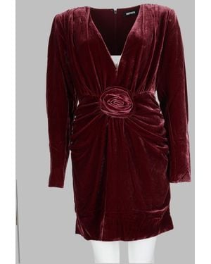 ROTATE BIRGER CHRISTENSEN Mini Burgundy Velvet Dress With Rosette Detail - Red