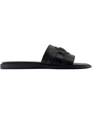 Versace Schoenen ,Zwart ,Leer Zwarte Leren Sandalen Met Messing Details
