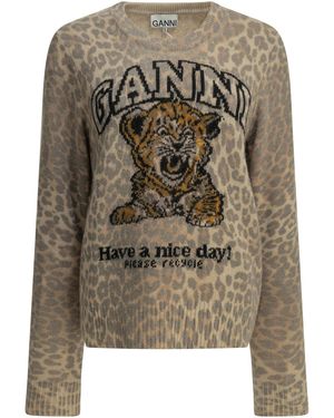 Ganni "Tiger" Crewneck Jumper - Brown