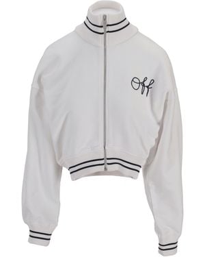 Off-White c/o Virgil Abloh Gebroken Wit Emb Script-logo, Normale Ritssluiting, Wit Blauw - Grijs
