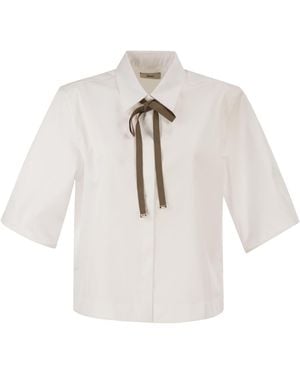 Herno Cropped Cotton Shirt With Ribbon Bow - White