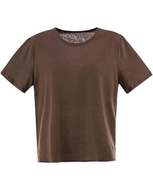 Majestic Linen Crew-Neck T-Shirt - Brown