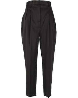 Elisabetta Franchi High-Waisted Pleated Tapered Straight-Leg Trousers - Black