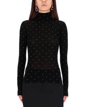 Rabanne Second-Skin Stud-Embellished Knitted Turtleneck Top - Black