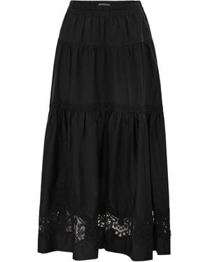 Maurizio Mykonos Cotton And Rayon Midi Skirt With Embroidered Inserts - Black