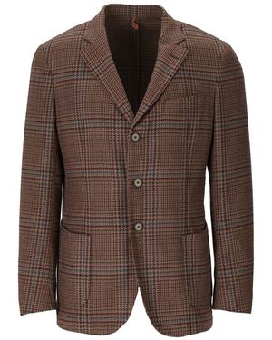Santaniello Tartan Single Breasted Jacket - Brown