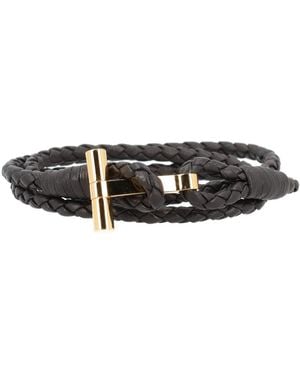 Tom Ford Braided Leather T Bracelet - Black