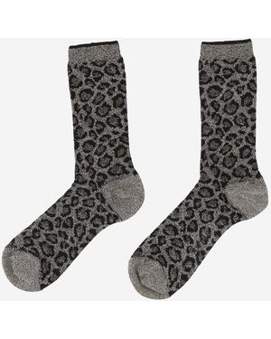 ANT45 Stretch Cotton Blend Socks With Animal Print - Brown