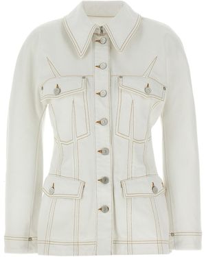 Givenchy Flared Cotton Denim Jacket With Contrasting Stitch - Weiß