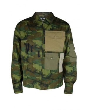 Palm Angels Military Camouflage Jacket With Classic Collar - Green