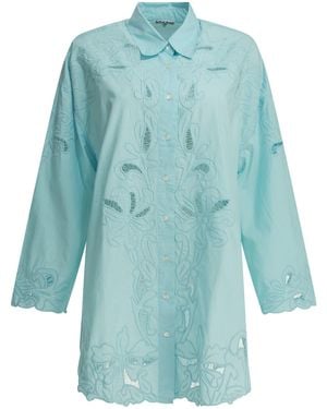 Juliet Dunn Embroidered Casual Shirt - Blue