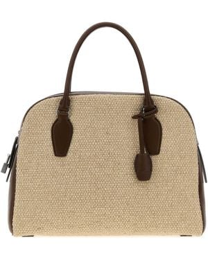 The Row Two Tone Canvas And Leather India 12.00 Handbag - Natural
