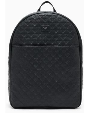 Emporio Armani Embossed Eagle Leather Backpack - Blue