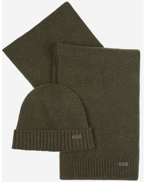 Barbour Carlton Fleck Beanie And Scarf Gift Set - Green
