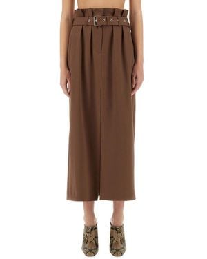 Dries Van Noten Wool Skirt With Belt - Brown