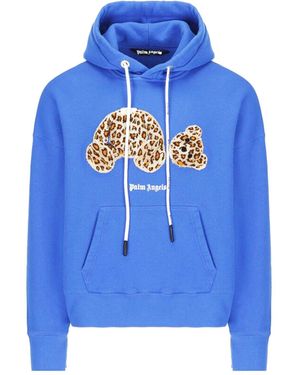 Palm Angels Leopard Print Kapuzen -Sweatshirt - Blau