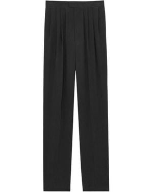 Saint Laurent Mid-Rise Silk Habotai Trousers - Black