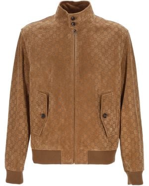 Gucci GG Suede Bomber In Kameel - Bruin