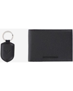 Emporio Armani Wallet And Key Chain Set With Logo - Black