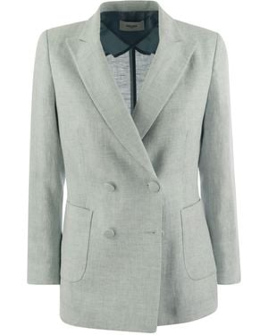 SAULINA Assunta Double Breasted Linen Jacket - Gray