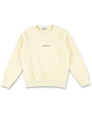 Stone Island Mini Logo Print Crew Neck Sweatshirt For Boys - Natural