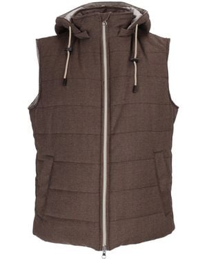 BRANDO-LUBIAM Sleeveless Quilted Vest With Adjustable Hood And Front Zipper Closure - Brown