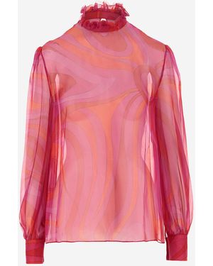 Emilio Pucci Silk Chiffon Blouse Met Marmeren Print - Roze