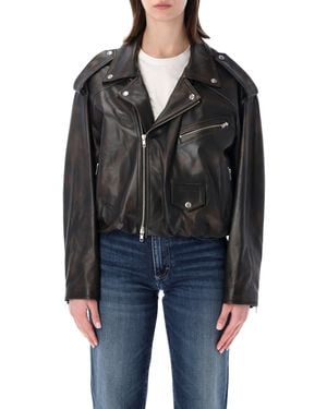 S.W.O.R.D Elastic Hem Leather Jacket Damage Ovine - Black