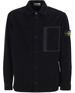 Stone Island Cotton Corduroy Overshirt With Compass Badge - Blue