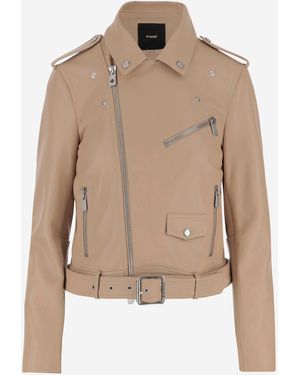 Pinko Leather Biker Jacket - Natural