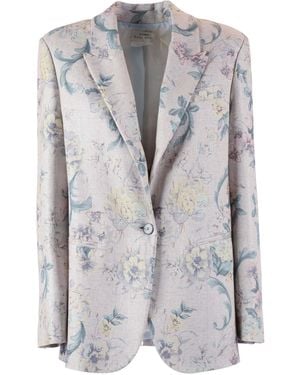 forte_forte Viscous Linen Hopsack Jacket "Peonia My Love" (For Which The Following Is Intended) - Grey