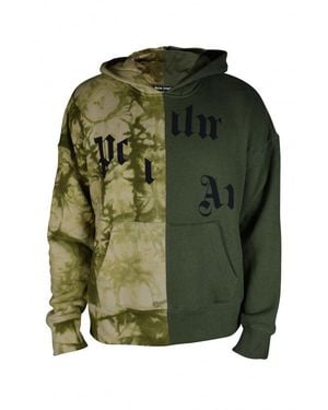 Palm Angels Two-Tone Hooded Sweatshirt With Broken Logo Detail - Green