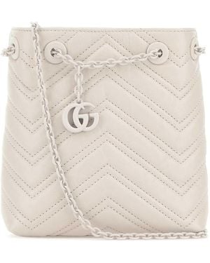 Gucci Ivory Leather Micro Gg Marmont Bucket Bag - Natural