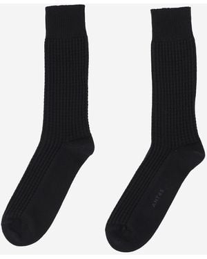 ANT45 Ribbed Cotton Socks With Logo - Black
