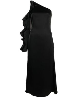 David Koma Ruffle Detail One Shoulder Midi Dress - Black