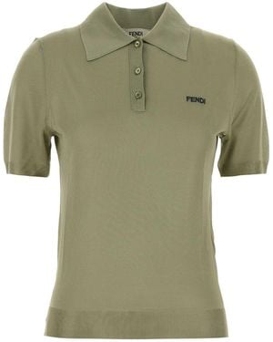 Fendi Sage Stretch Viscose Blend Polo Shirt - Green