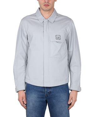 C.P. Company Front Zip Shirt With Classic Collar And Logo Detail - Blue