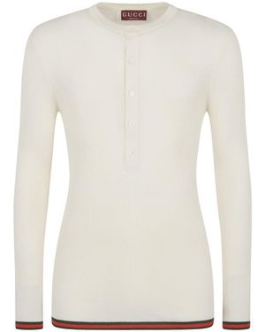 Gucci Gerippter Strick -Seiden -T -Shirt - Weiß