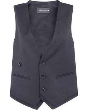 Ann Demeulemeester Janessa Twisted Clousure Waistcoat With Raw Edge Cotton Detail - Blue