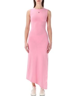 Marine Serre Pearl Logo Asymmetrical Long Dress - Pink