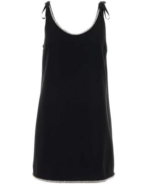 Prada Embellished Scoop Neck Mini Dress - Black