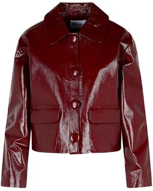 Self-Portrait Burgundy Leather Jacket - Red