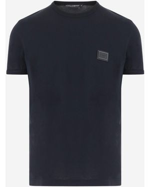Dolce & Gabbana Camiseta De Algodón Con Parche - Azul